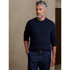 NWT Men's Banana Republic Adrien Thick Cashmere Sweater XXL Navy Cable Luxe Crew